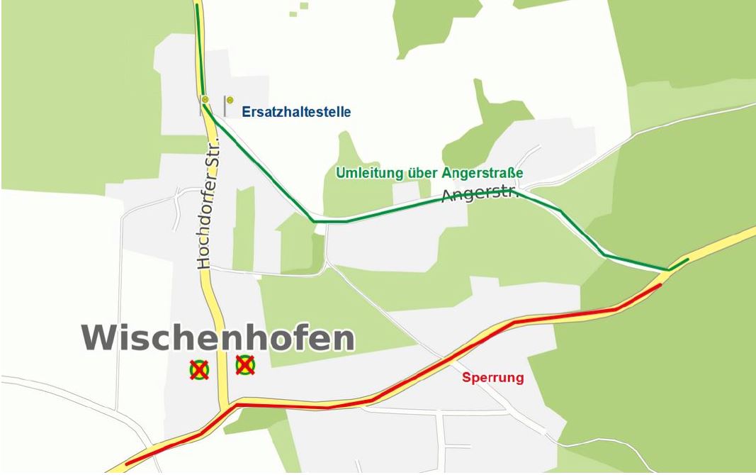 Sperrung Ortsdurchfahrt Wischenhofen - Umleitung der RVV Linien 29, 10